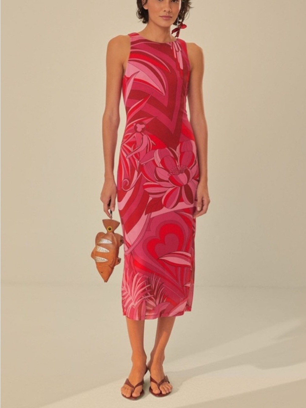 FARM Rio Pink & Red Graphic Floral Midi Dress. NWT!